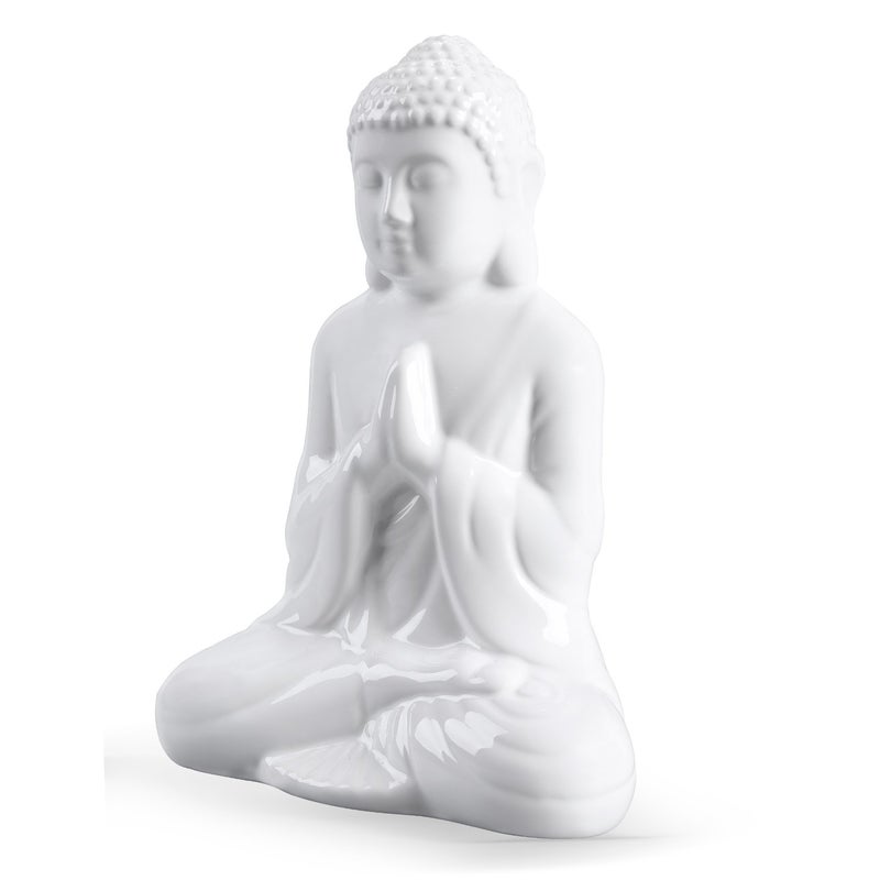 FORLONG Ceramic Praying Buddha Figurine, Serene Medium Statue ï¼ˆ11 Inches Tallï¼ŒWhiteï¼‰ - Image 4